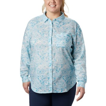 Columbia PFG Sun Drifter II Long Sleeve Plus Size, Camisa Azules Para Mujer | 163870-IOH